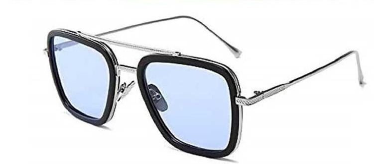 Unisex Blue Silver Retro Square Sunglass